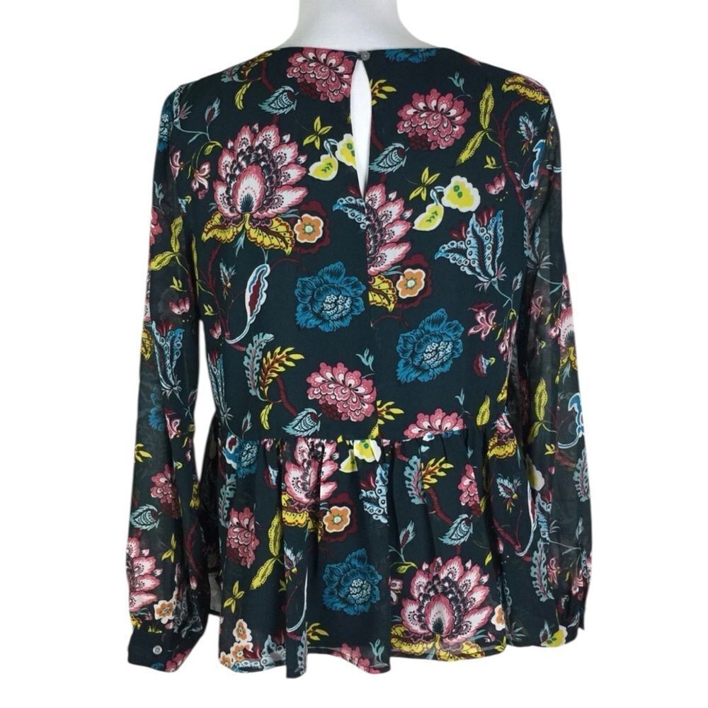 Ann Taylor LOFT Teal Floral Peplum Blouse, Size Small. - Picture 5 of 11